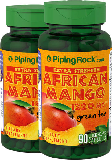 Ekstrasterk afrikansk mangoog grønn te, 1220 mg, 90 Hurtigvirkende kapsler, 2  Flasker