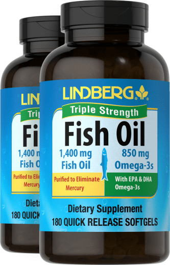 Fiskeolje trippel styrke (900 mg aktiv Omega-3), 1400 mg, 180 Hurtigvirkende myke geleer, 2  Flasker
