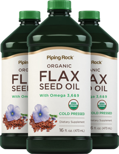 Flaxseed Oil (Organic), 16 fl oz (473 mL) Palackok, 3  Palackok