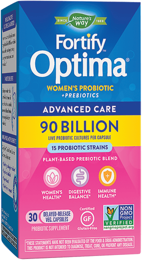 Probiótico para mujeres Fortify Optima, 90 Mil millones CFU, 30 Cápsulas vegetarianas