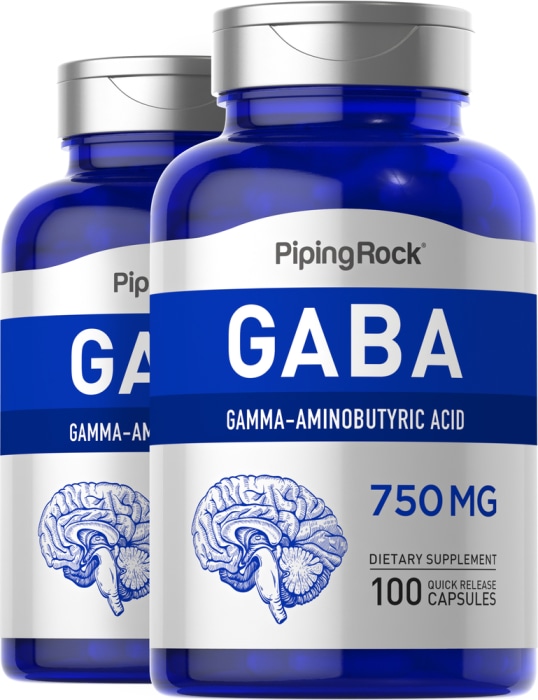 GABA (Acide Gamma-Aminobutyrique), 750 mg, 100 Gélules à libération rapide, 2  Bouteilles