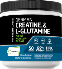 German Creatine Monohydrate (Creapure) & L-Glutamine Powder (50:50 Blend), 10 grams (per serving), 1.1 lb (500 g) Bottle