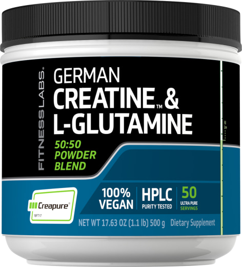Jerman Creatine Monohidrat (Creapure) & L-Serbuk Glutamina (50:50 Adunan), 10 gram (satu hidangan), 1.1 lb (500 g) Botol