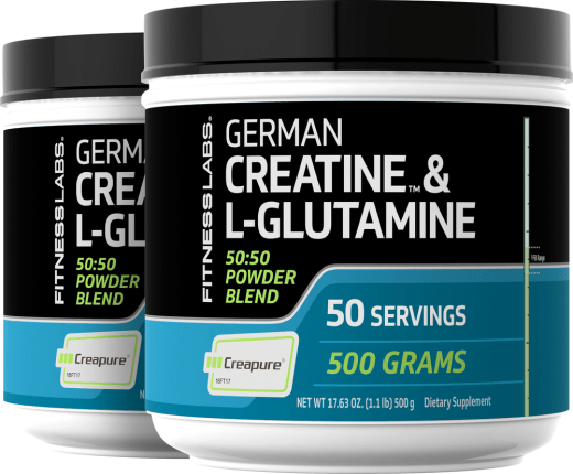 German Creatine Monohydrate (Creapure) & L-Glutamine Powder (50:50 Blend), 10 grams, 1.1 lb (500 g) Bottle, 2  Bottles