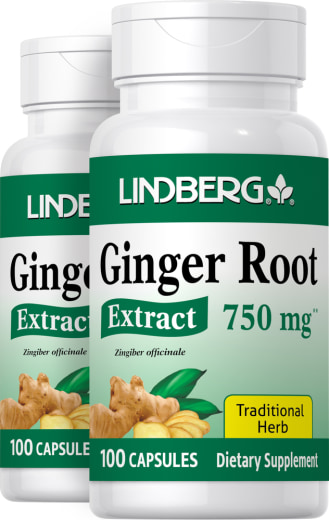 Extracto de raíz de jengibre , 750 mg, 100 Cápsulas, 2  Botellas/Frascos