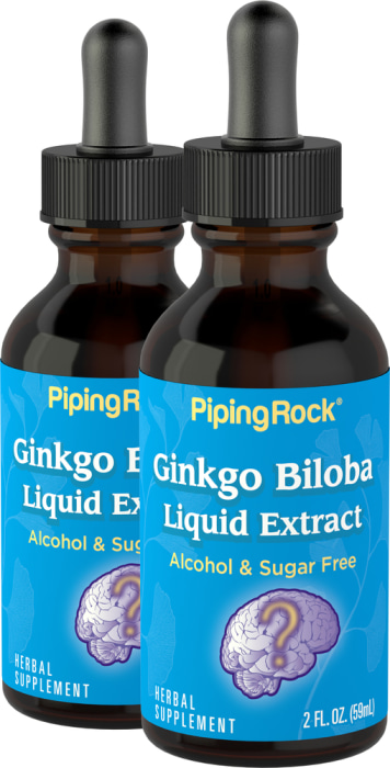 Extrait liquide de feuille de Ginkgo Biloba sans alcool, 2 fl oz (59 mL) Compte-gouttes en verre, 2  Bouteilles