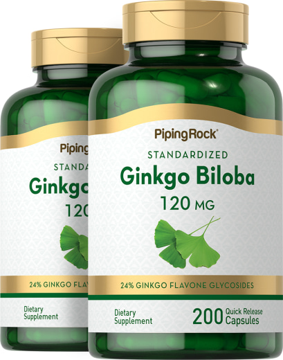 Ginkgo Biloba Szabványosított Kivonat, 120 mg, 200 Gyorsan oldódó kapszula, 2  Palackok