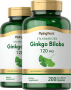 Extracto de Ginkgo Biloba Estandarizado, 120 mg, 200 Cápsulas de liberación rápida, 2  Botellas/Frascos