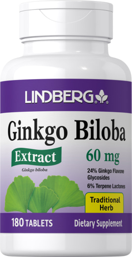 Ginkgo Biloba Standardiseret Ekstrakt, 60 mg, 180 Tabletter