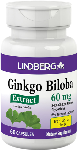 สารสกัด Ginkgo Biloba สารสกัดแบบมาตรฐาน, 60 mg, 60 แคปซูล