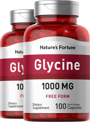 Glycín , 1000 mg, 100 Kapsule s rýchlym uvoľňovaním, 2  Fľaše