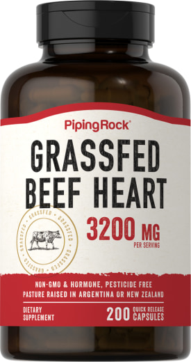 S travo krmiljeno goveje srce, 3200 mg (na porcijo), 200 Kapsule s hitrim sproščanjem