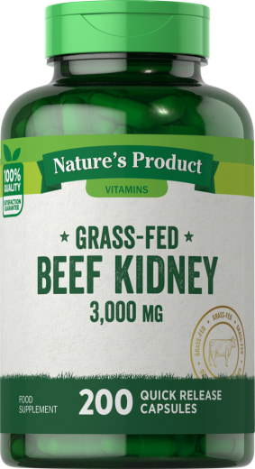 Grass Fed Beef Kidney, 3000 mg (per portie), 200 Snel afgevende capsules
