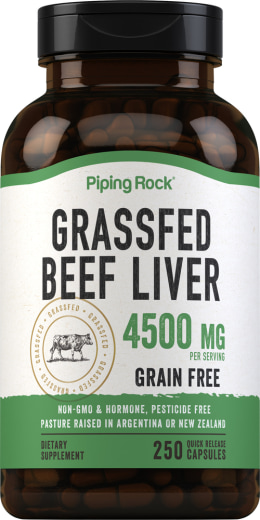 Hígado de ternera alimentada con hierba, 4500 mg (por porción), 250 Cápsulas de liberación rápida