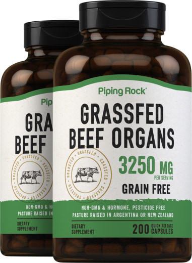 Grass Fed Beef Organs, 3250 mg, 200 Quick Release Capsules, 2  Bottles