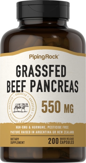Páncreas de ternera alimentada con hierba, 550 mg, 200 Cápsulas de liberación rápida