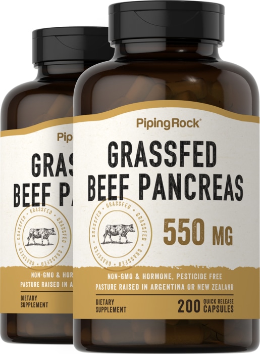 Grass Fed Beef Pancreas, 550 mg, 200 Quick Release Capsules, 2  Bottles