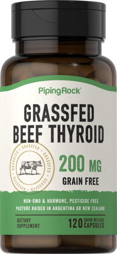 Tiroid Daging Lembu Ternakan Rumput, 200 mg, 120 Kapsul Lepas Cepat