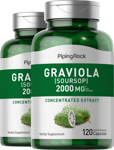 Graviola Soursop, 2000 mg (adagonként), 120 Gyorsan oldódó kapszula, 2  Palackok