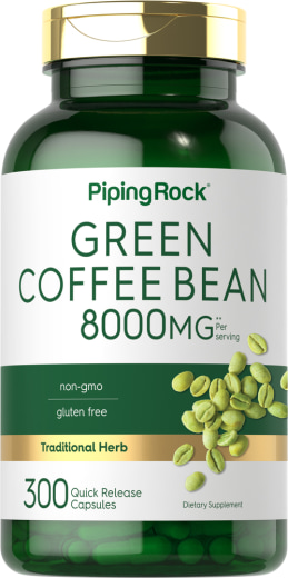 Grønne kaffebønner, 8000 mg (pr. dosering), 300 Kapsler for hurtig frigivelse