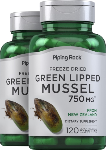 Mejillón de labio verde - Liofilizado en Nueva Zelanda, 750 mg, 120 Cápsulas de liberación rápida, 2  Botellas/Frascos