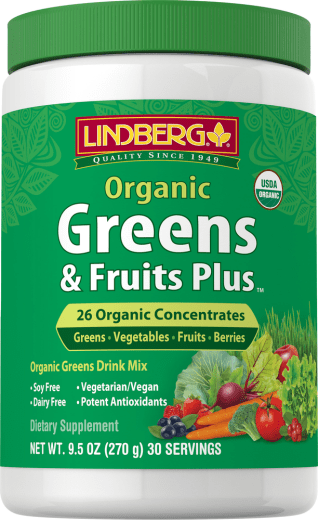 Greens & Fruits Plus Organic (mezcla de frutas y verduras orgánicas), 9.5 oz (270 g) Botella/Frasco