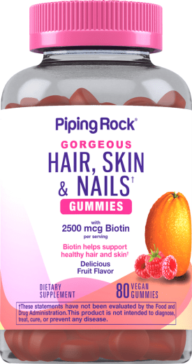 Hair, Skin & Nails Gummies (Delicious Natural Fruit), 80 Vegan Gummies