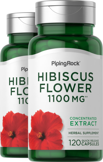 Hibiskus-Blüte , 1100 mg, 120 Kapseln mit schneller Freisetzung, 2  Flaschen