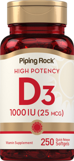 Vitamina D3 gran energía , 1000 IU, 250 Cápsulas blandas de liberación rápida