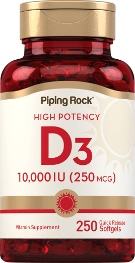 Vitamina D3 ad alta potenza , 10,000 IU, 250 Capsule in gelatina molle a rilascio rapido