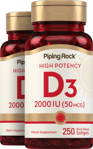 Vitamina D3 alta potência - , 2000 IU, 250 Gels de Rápida Absorção, 2  Frascos