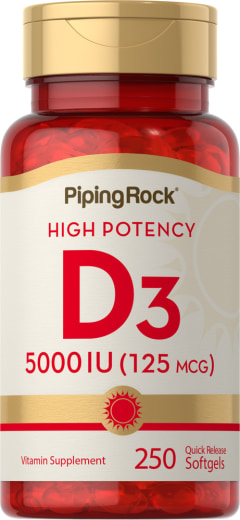Vitamine D3 Forte puissance, 5000 IU, 250 Capsules molles à libération rapide