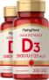 Vitamina D3 alta potência - , 5000 IU, 250 Gels de Rápida Absorção, 2  Frascos