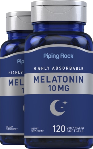 Vysoko vstrebateľný melatonín, 10 mg, 120 Mäkké gély s rýchlym uvoľňovaním, 2  Fľaše
