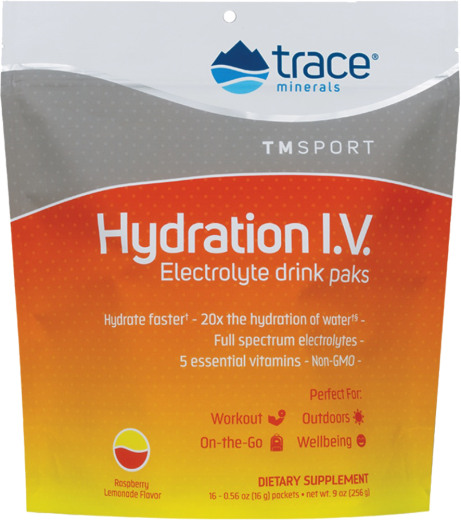 Solución hidratante intravenosa con electrolitos, sabor a limonada de frambuesa, 16 Paquetes