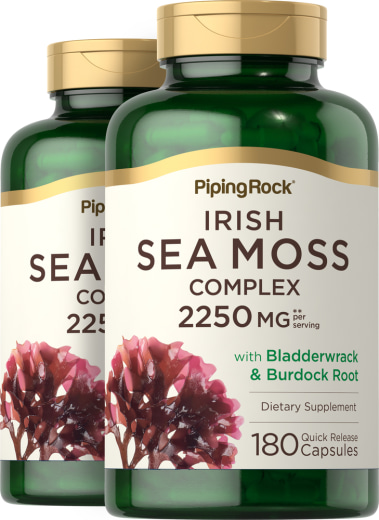 Complejo de musgo de Irlanda con fucus y raíz de bardana, 2250 mg (por porción), 180 Cápsulas de liberación rápida, 2  Botellas/Frascos