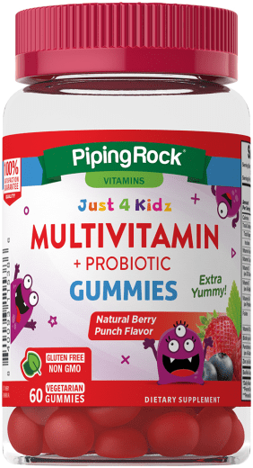 Detské multivitamínové + probiotické gumové dražé (prírodný bobuľový punč), 60 Vegetariánske gumené cukríky