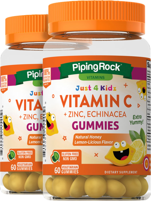 Kids Vitamin C + Zinc, Echinacea Gummies (Natural Honey Lemon-Licious Flavor), 60 Vegetarian Gummies, 2  Bottles
