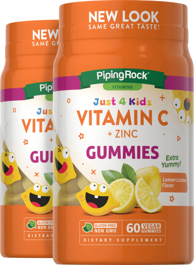 Kids Vitamin C + Zinc (Lemon-Licious Flavor), 60 Vegan Gummies, 2  Bottles