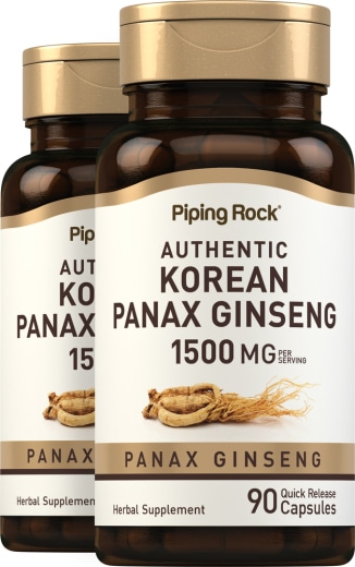 Żeń-szeń koreański (Panax ginseng), 1500 mg (na porcję), 90 Kapsułki o szybkim uwalnianiu, 2  Butelki