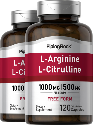 L-arginina 500 mg e citrulina 250 mg, 1000/500 mg, 120 Cápsulas de Rápida Absorção, 2  Frascos