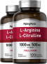 L-Arginine 500 mg en 250 mg citrulline, 1000/500 mg, 120 Snel afgevende capsules, 2  Flessen
