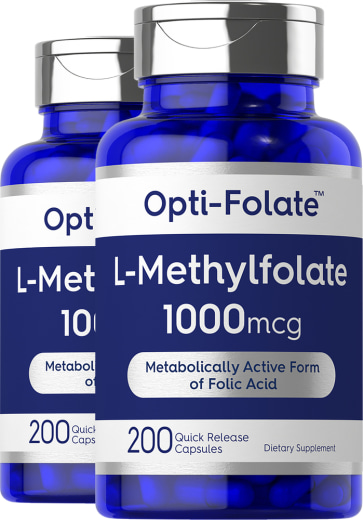 Comprimidos de L-metilfolato, 1000 mcg, 1000 mcg, 200 Cápsulas de liberación rápida, 2  Botellas/Frascos