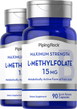Comprimés de L-méthylfolate 1 000 mcg, 15 mg, 90 Gélules à libération rapide, 2  Bouteilles