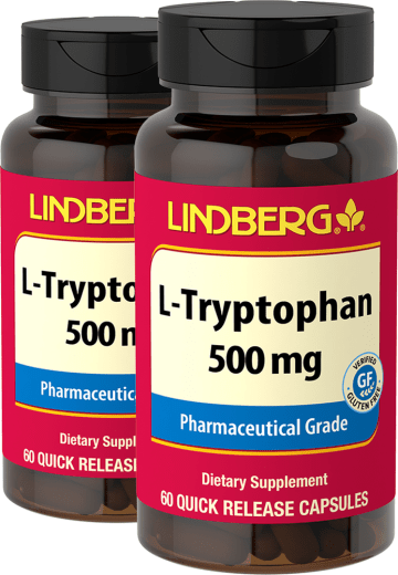 L-triptófano , 500 mg, 60 Cápsulas de liberación rápida, 2  Botellas/Frascos