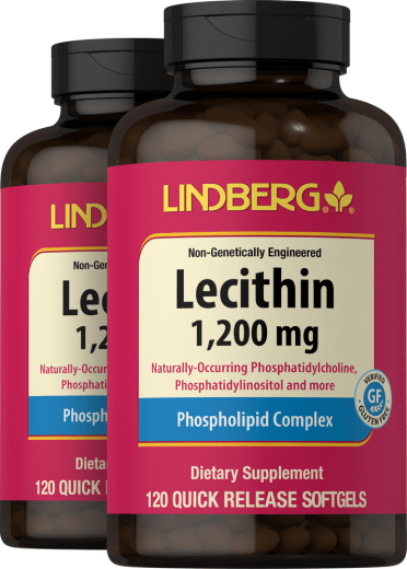 Lecitina- SIN OMG, 1200 mg, 120 Cápsulas blandas de liberación rápida, 2  Botellas/Frascos