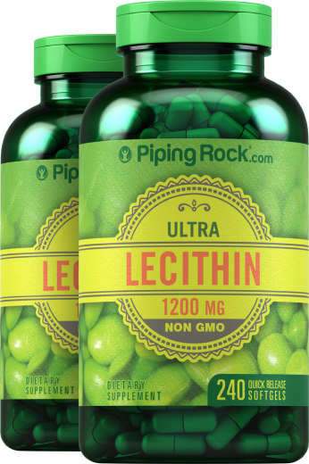 Lecitina - NON GMO, 1200 mg, 240 Capsule in gelatina molle a rilascio rapido, 2  Bottiglie