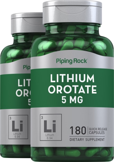 Orotato de lítio , 5 mg, 180 Cápsulas de Rápida Absorção, 2  Frascos