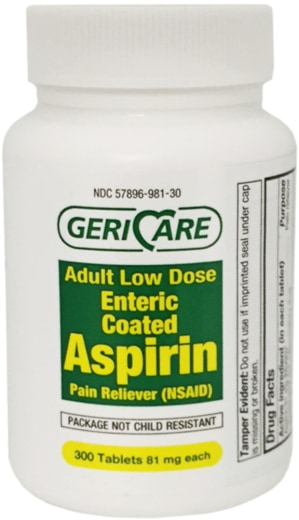 Aspirina de dosis baja 81 mg con recubrimiento entérico, 300 Tabletas