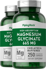 Glycinate de magnésium , 665 mg, 250 Gélules à libération rapide, 2  Bouteilles